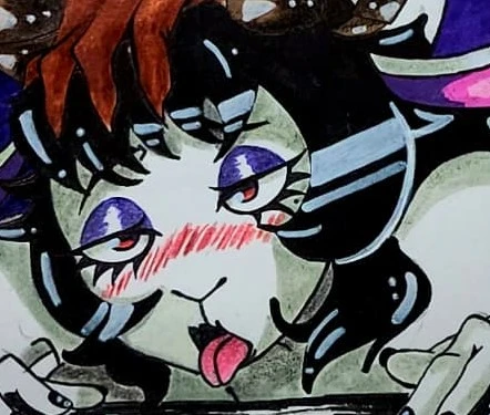 Norel sonrojada sacando la lengua, dibujo tradicional de Sweet Lust